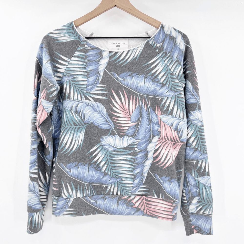 Sol Angeles Women's Multicolor‎ Palm Leaves Raglan Pullover Sweater Size XS